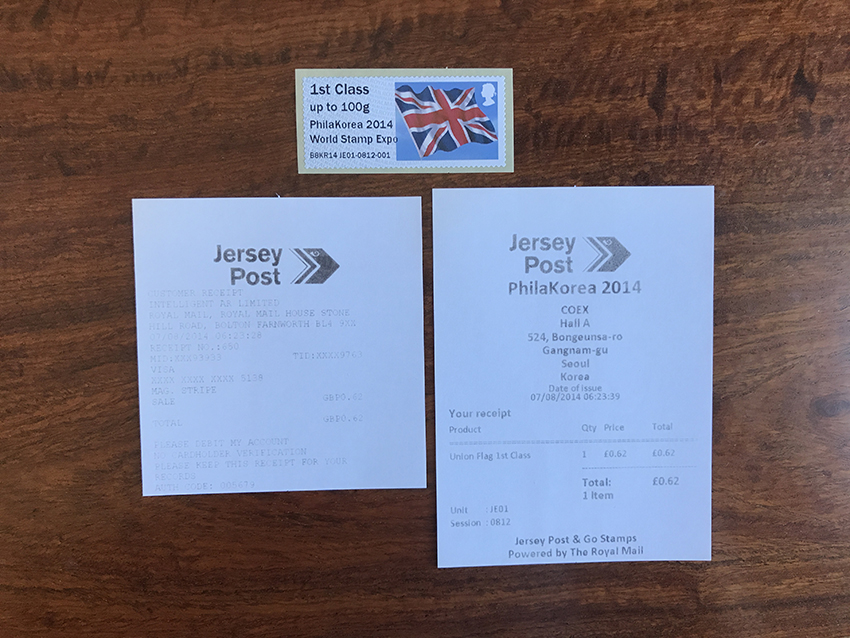 英国发行的“韩国2014世界邮展”英国国旗自动化邮票1枚