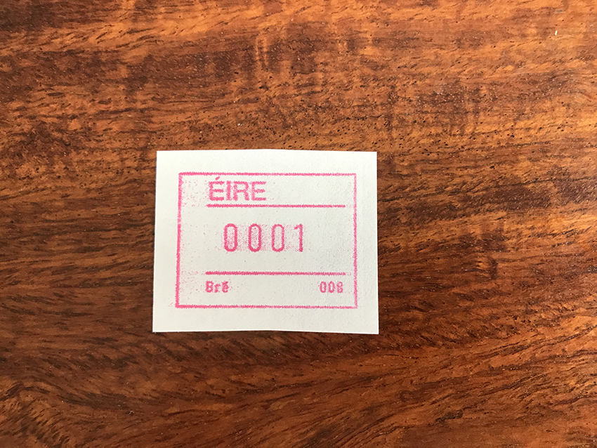 爱尔兰白纸打印自动化邮票 0001面值测试票 变体